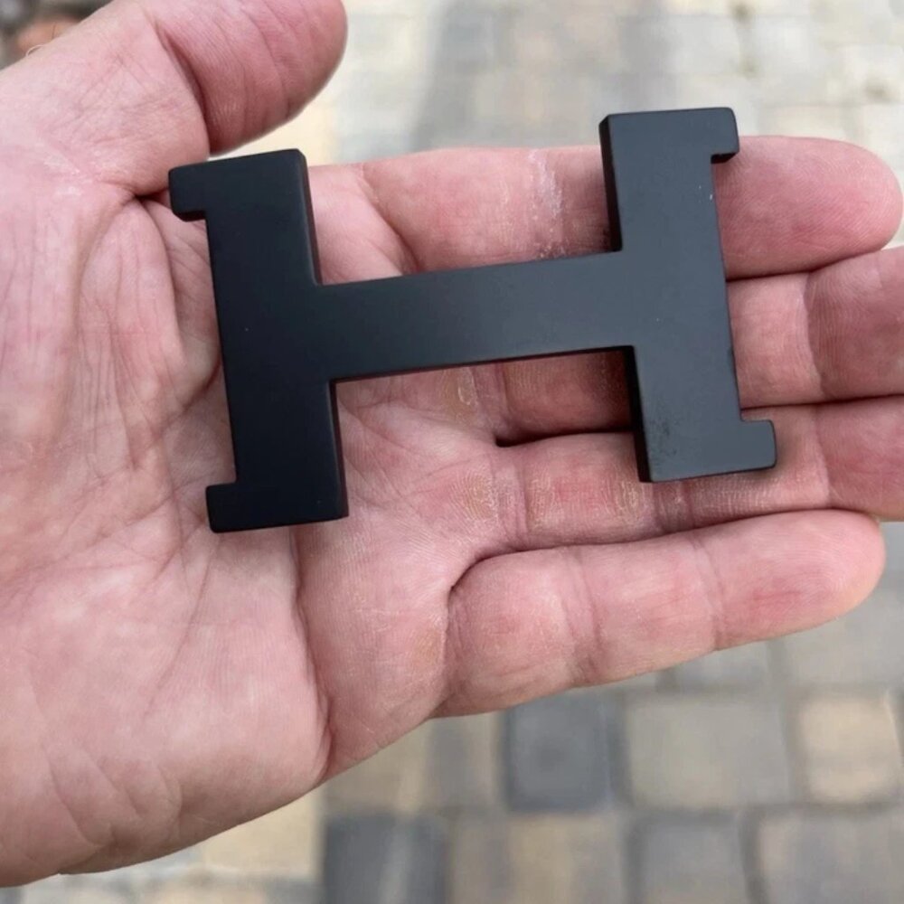 Auth HERMES H Logo Black Noir Belt Buckle 38mm Matte Finish Designer (excellent)